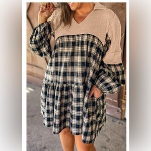 Bmaes Boutique Waffle Peplum Plaid dress